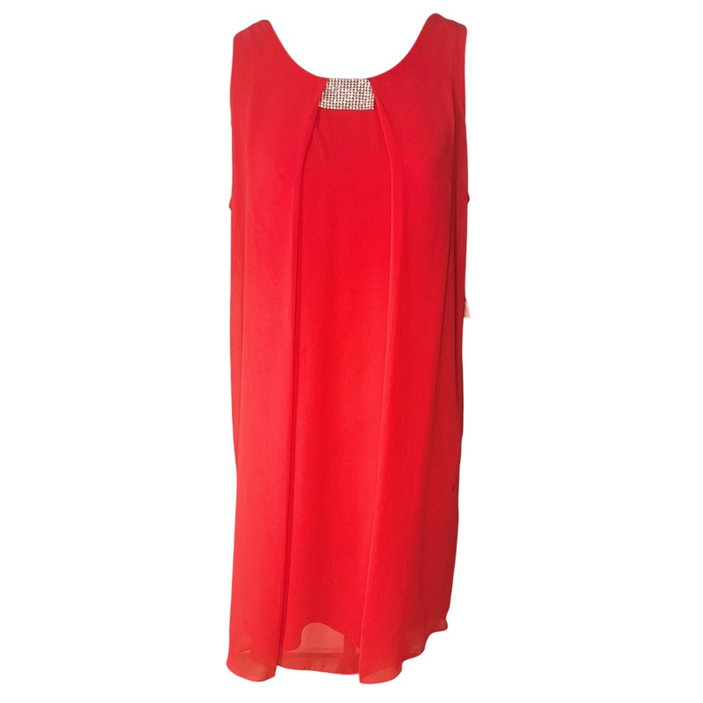 Style & Co Cocktail Dress Sz 6 Coral Punch Sleeveless Rhinestone Flowy NWT